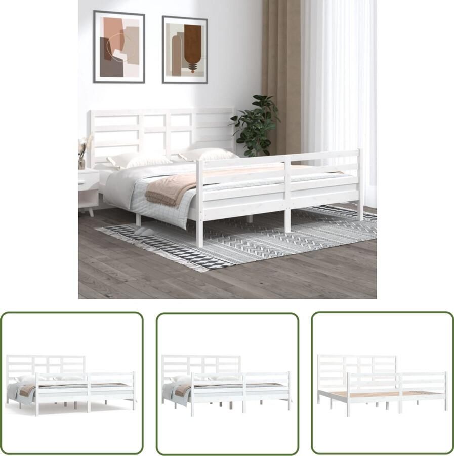 VidaXL Bedframe Massief Hout Wit 180x200 cm Houten Bedframe Wit Bedframe Modern Bedframe King Size Bedframe 180x200 Bedframe Met Hoofdbord