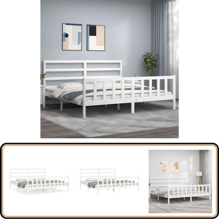 VidaXL Bedframe Massief Hout Wit 180x200 cm Massief Grenenhouten Bed Wit Bed Frame Tweepersoons Bed Met Hoofdbord Boxspring Bed