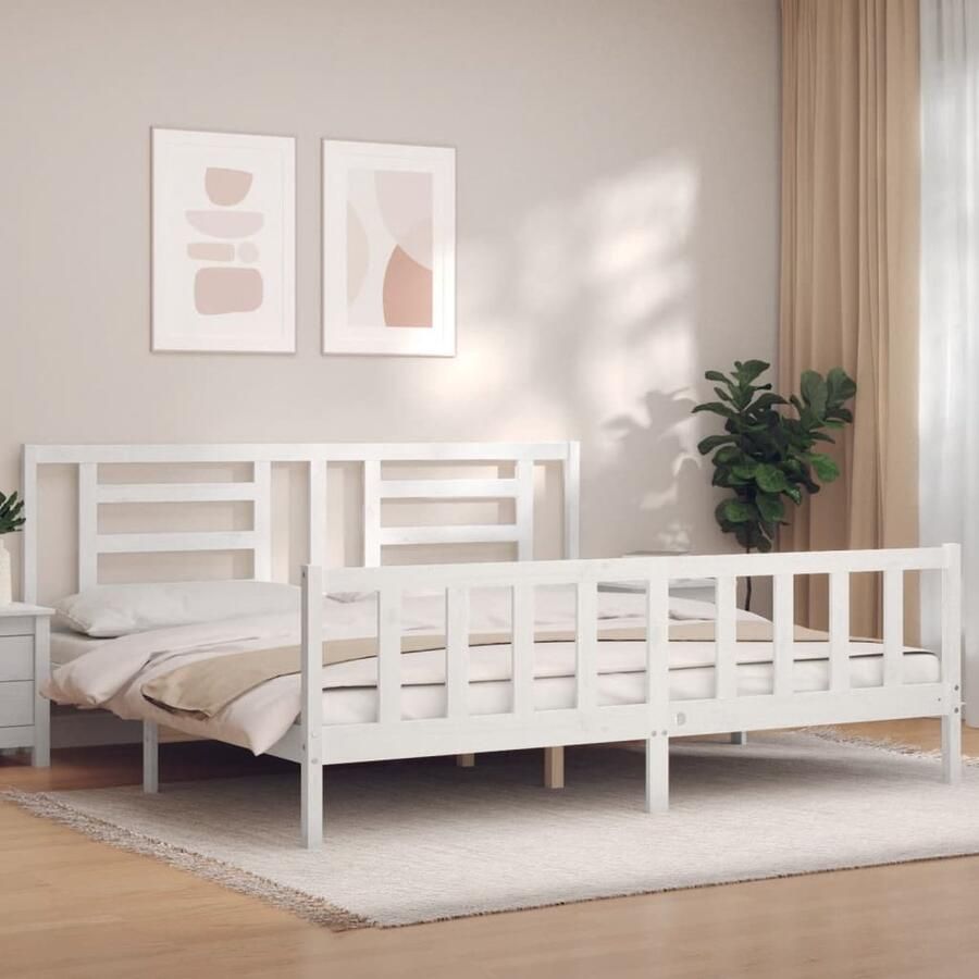 VidaXL Bedframe Massief Hout Wit 180x200 cm Massief Hout Bed Frame Wit Bed Frame Tweepersoons Bed Grenenhout Bed Boxspring Bed Slaapkamer Meubels - Foto 2
