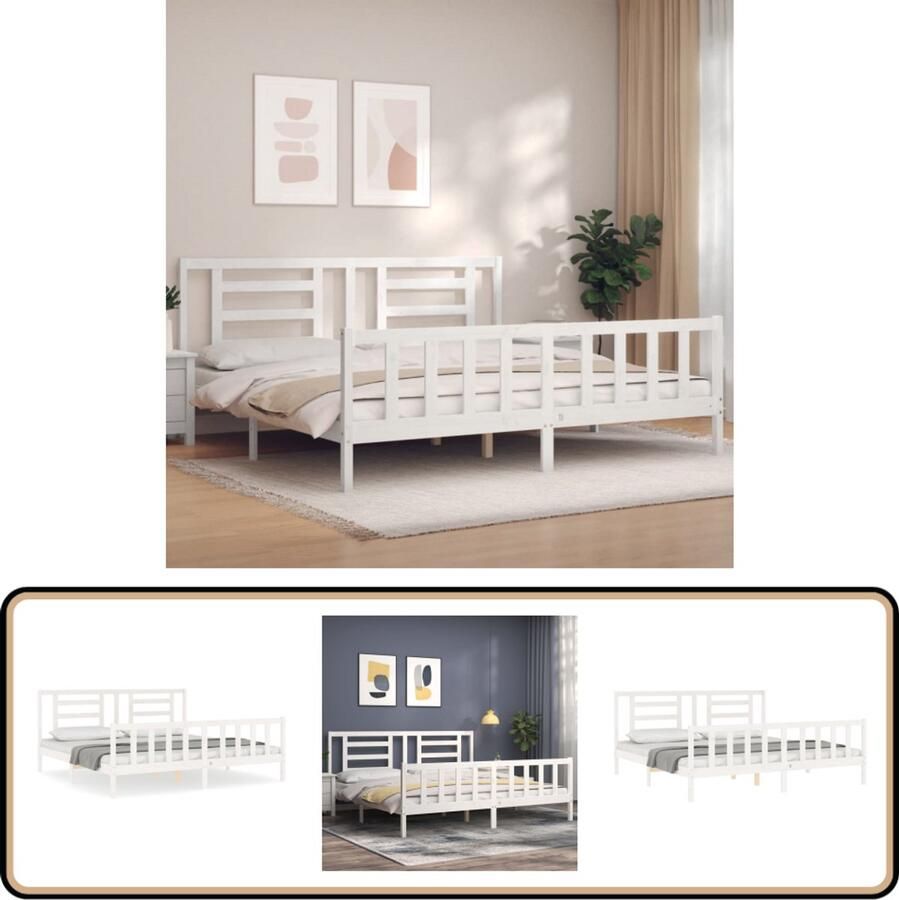 VidaXL Bedframe Massief Hout Wit 180x200 cm Massief Hout Bed Frame Wit Bed Frame Tweepersoons Bed Grenenhout Bed Boxspring Bed Slaapkamer Meubels