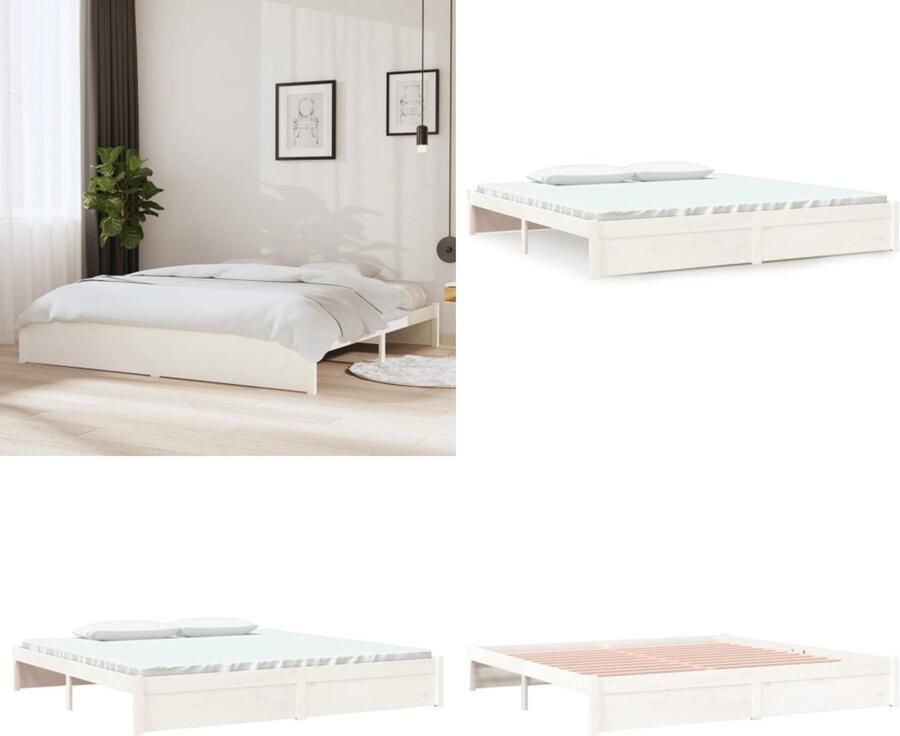 VidaXL Bedframe massief hout wit 200x200 cm Bedframe Bedframes Bed Bedbodem