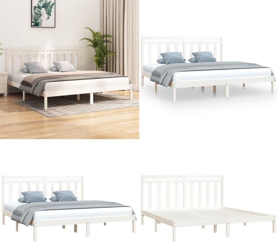 VidaXL Bedframe massief hout wit 200x200 cm Bedframe Bedframes Tweepersoonsbed Bed