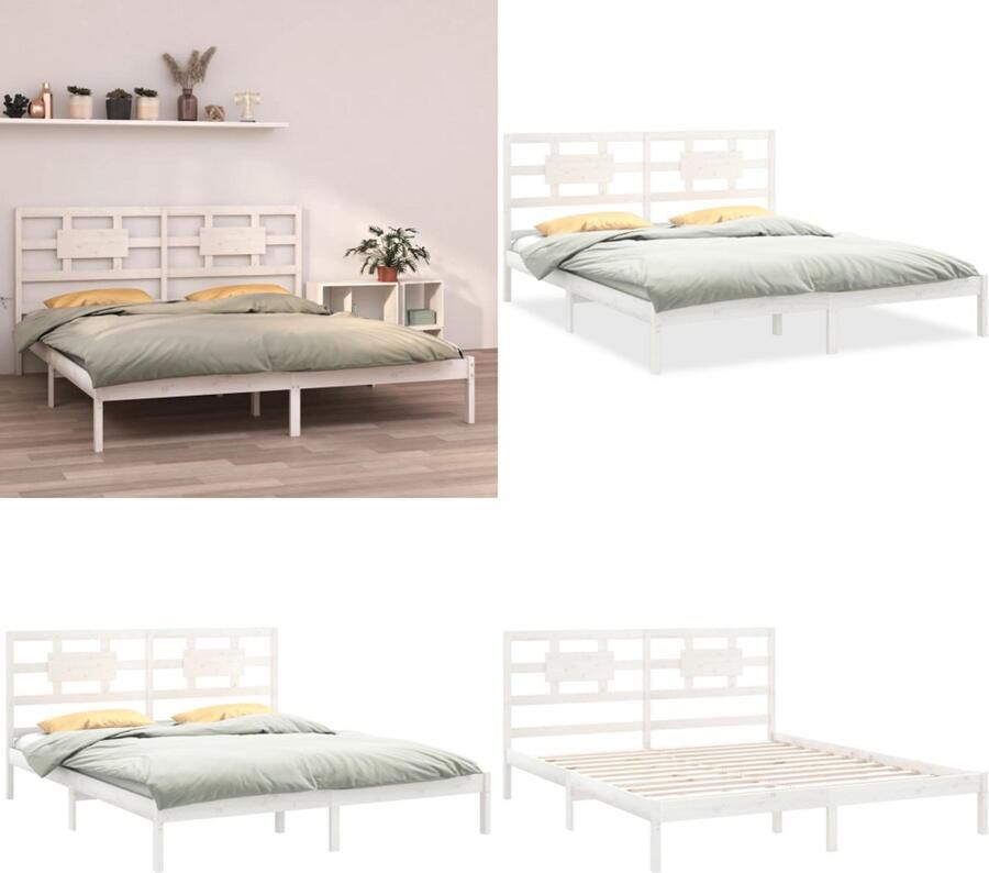 VidaXL Bedframe massief hout wit 200x200 cm Bedframe Bedframes Tweepersoonsbed Bed