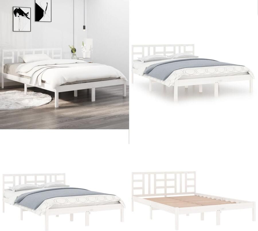VidaXL Bedframe massief hout wit 200x200 cm Bedframe Bedframes Tweepersoonsbed Bed