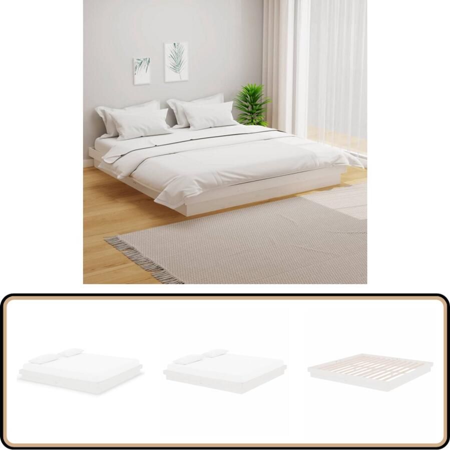 VidaXL Bedframe Massief Hout Wit 200x200 cm Houten Bed Frame Bed Frame Grenenhout Bed Frame Wit King Size Bed Frame Tweepersoons Bed Frame Massief Houten Bed Rustic Bed Frame