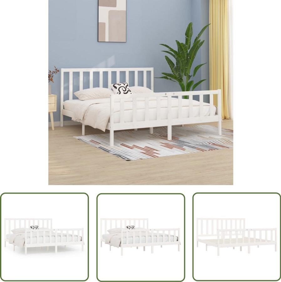 VidaXL Bedframe massief hout wit 200x200 cm Houten Bedframe Tweepersoonsbed Bedbodems Massief Grenenhout Witte Bedden Bed Frames - Foto 2