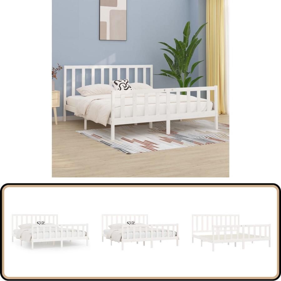 VidaXL Bedframe massief hout wit 200x200 cm Houten Bedframe Tweepersoonsbed Bedbodems Massief Grenenhout Witte Bedden Bed Frames