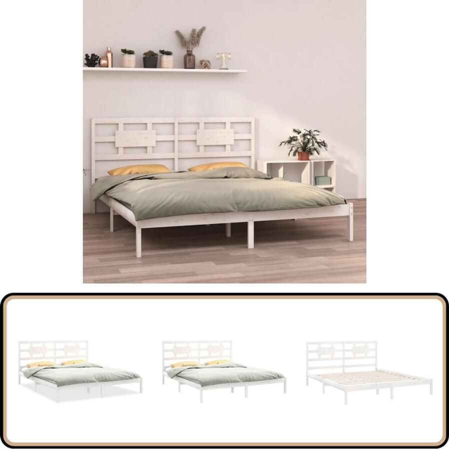 VidaXL Bedframe Massief Hout Wit 200x200 cm Houten Bedframe Tweepersoonsbed Massief Grenenhout Bedbodems Witte Bedden