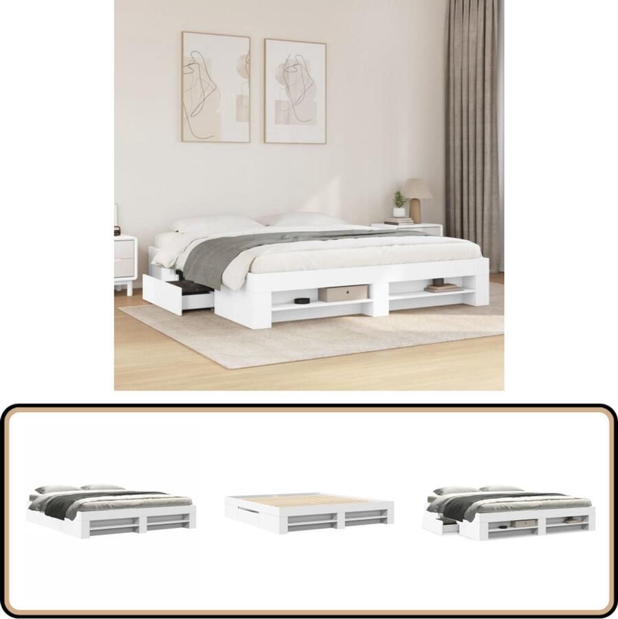 VidaXL Bedframe massief hout wit 200x200 cm