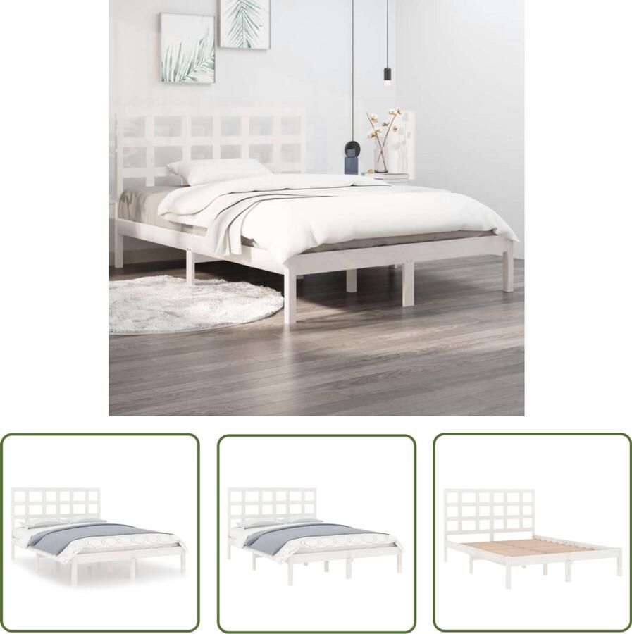 VidaXL Bedframe massief hout wit 200x200 cm Slaapkamers Bedframe Tweepersoonsbed Houten Bed Wit Bed Modern Bed Minimalistisch Bed Grenoble