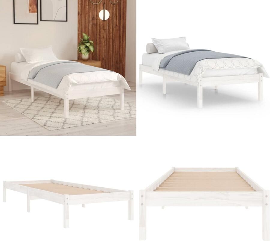 VidaXL Bedframe massief hout wit 75x190 cm Bedframe Bed Frame Bed Frames