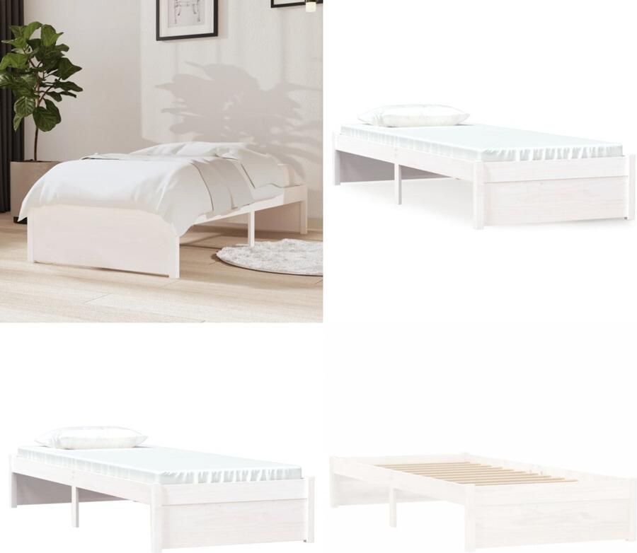 VidaXL Bedframe massief hout wit 75x190 cm Bedframe Bedframes Bed Bedbodem