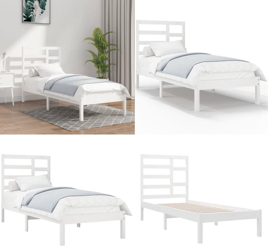 VidaXL Bedframe massief hout wit 75x190 cm Bedframe Bedframes Bed Bedbodem
