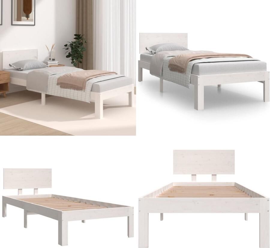 VidaXL Bedframe massief hout wit 75x190 cm Bedframe Bedframes Bed Bedbodem