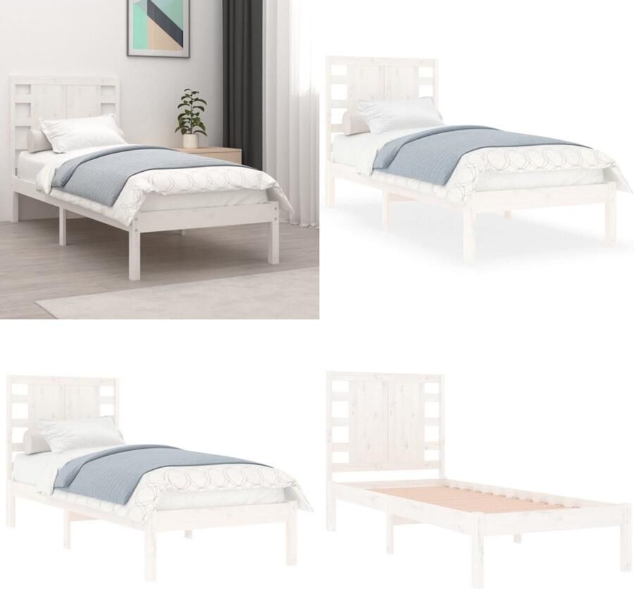 VidaXL Bedframe massief hout wit 75x190 cm 2FT6 Small Single Bedframe Bedframes Eenpersoonsbed Bed - Foto 2
