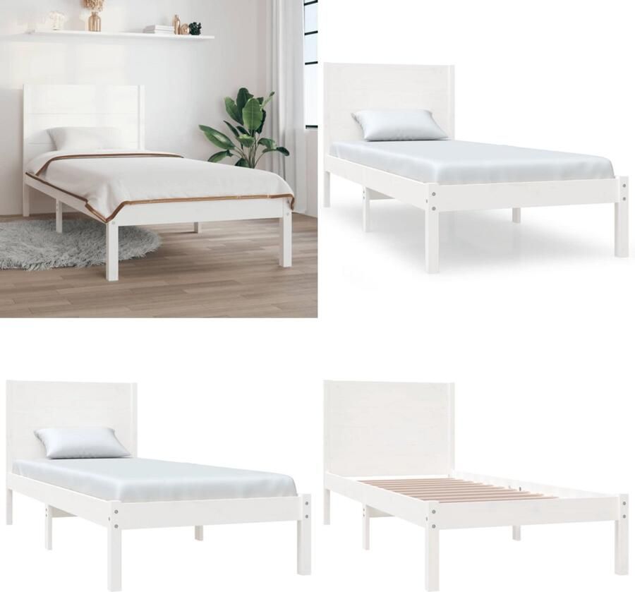 VidaXL Bedframe massief hout wit 75x190 cm Bedframe Bedframes Eenpersoonsbed Bed