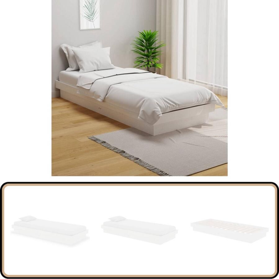 VidaXL Bedframe Massief Hout Wit 75x190 cm Houten Bed Frame Grenenhout Bed Wit Bed Frame Enkel Bed Klein Tweepersoonsbed Stapelbare Bedden