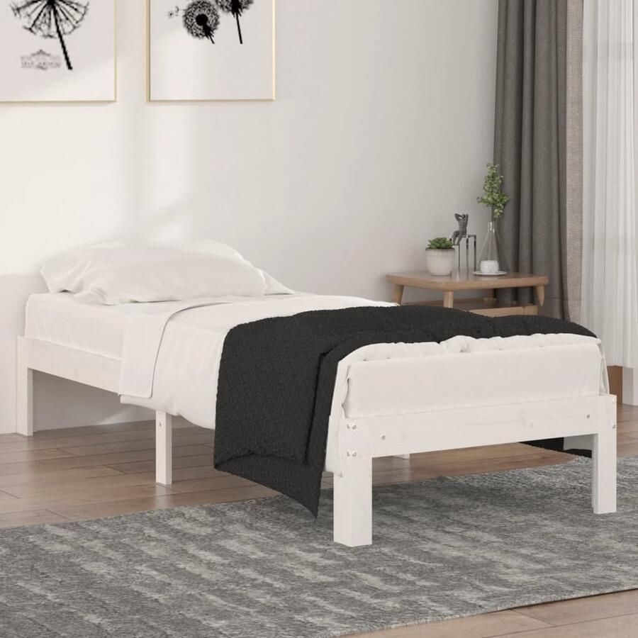 VidaXL Bedframe Massief Hout Wit 75x190 cm Houten Bedframe Eenpersoonsbed Wit Bed Modern Bed Stapelbare Bedden Budgetvriendelijk Bed Klein Bed Compact Bed - Foto 2