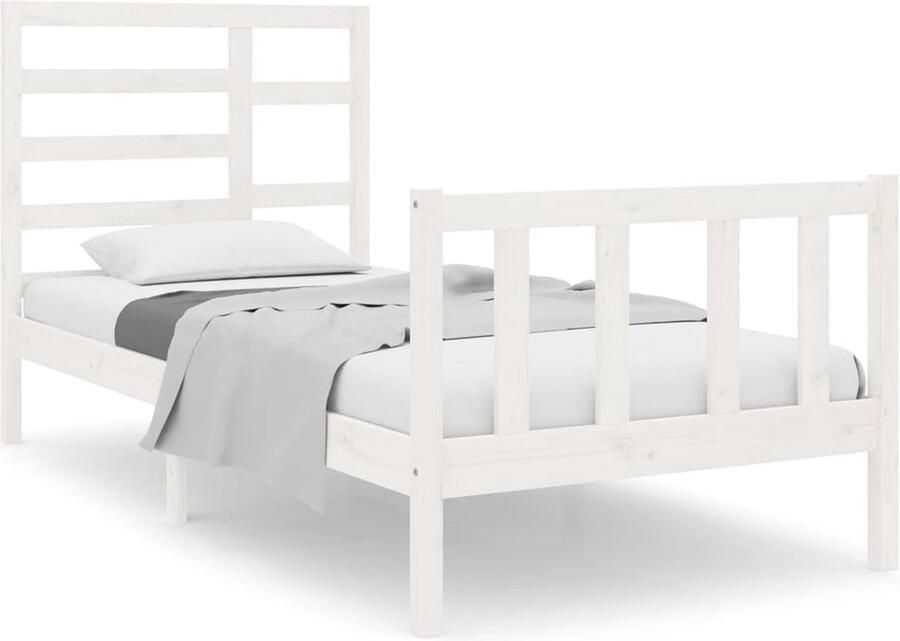VidaXL Bedframe Massief Hout Wit 75x190 cm Houten Bedframe Enkelbed Massief Grenenhout Wit Bed Klein Bed Modern Bed Stapelbaar Bed Budgetvriendelijk Bed - Foto 2