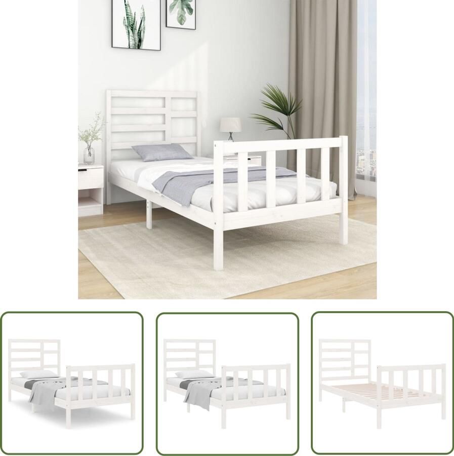 VidaXL Bedframe Massief Hout Wit 75x190 cm Houten Bedframe Enkelbed Massief Grenenhout Wit Bed Klein Bed Modern Bed Stapelbaar Bed Budgetvriendelijk Bed