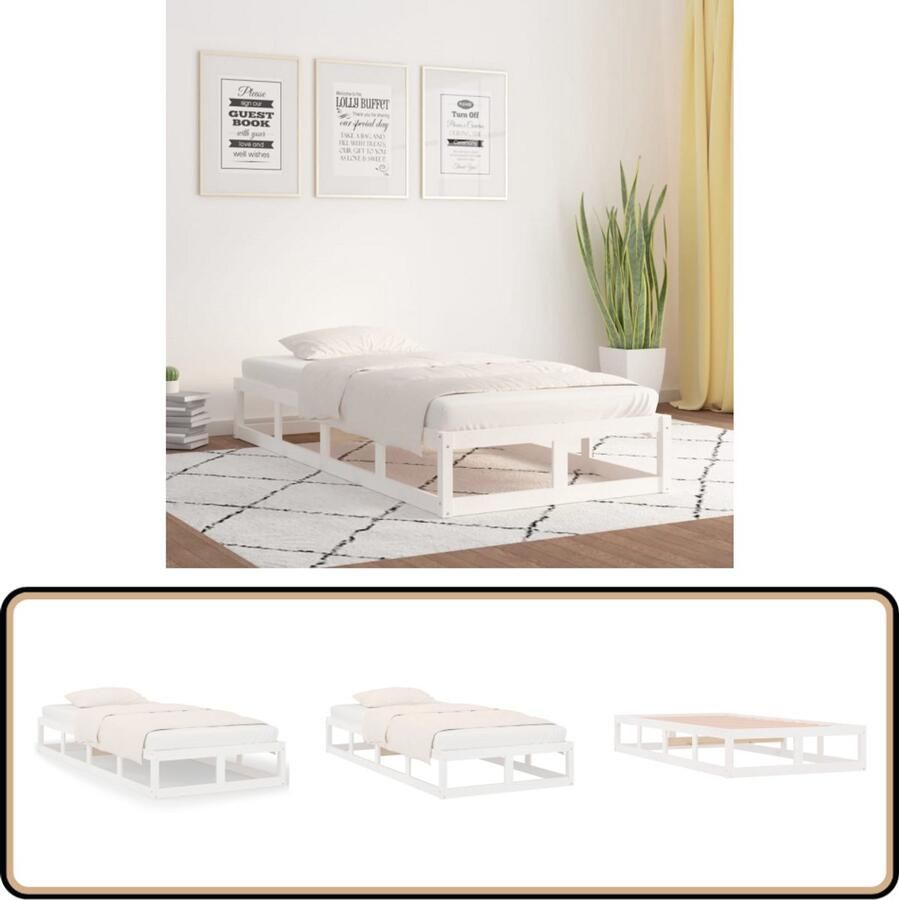 VidaXL Bedframe Massief hout Wit 75x190 cm Houten Bedframe Enkelbed Witte Bedbank Modern Bed Klein Bed Stapelbare Bedden Budgetvriendelijk Bed Eenvoudig Bed