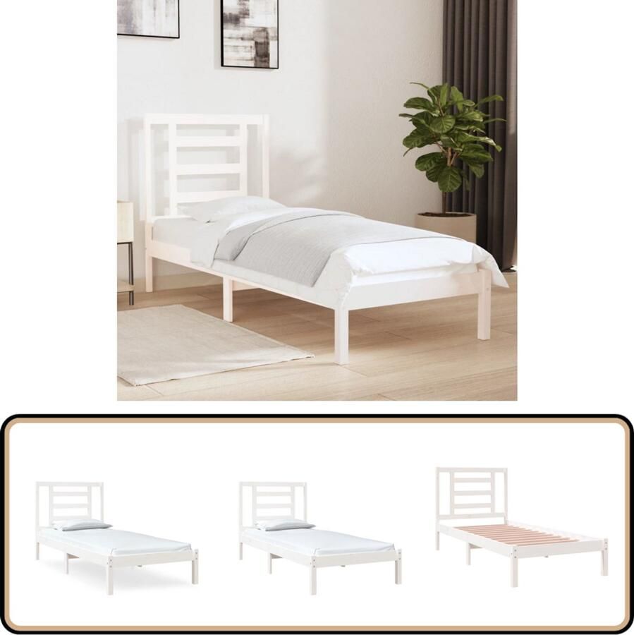 VidaXL Bedframe massief hout wit 75x190 cm Houten Bedframe Modern Bedframe Enkel Bed Klein Tweepersoonsbed Bedkast Slaapkamervloerisolatie
