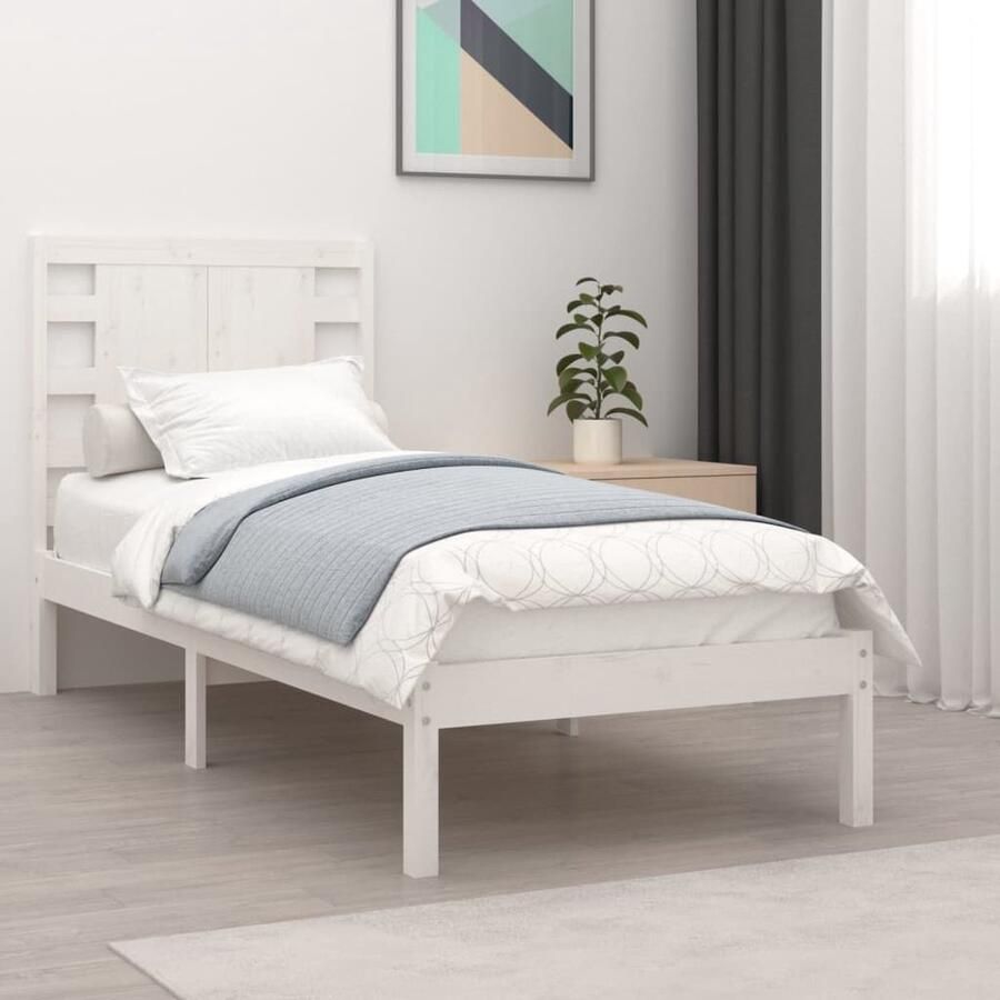 VidaXL Bedframe Massief Hout Wit 75x190 cm Klassieke Bed Frame Houten Bed Frame Massief Grenenhout Bed Enkel Bed Klein Tweepersoonsbed Wit Bed Frame Bed Frame 75x190 - Foto 2