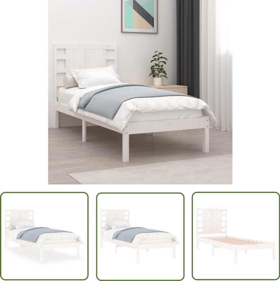 VidaXL Bedframe Massief Hout Wit 75x190 cm Klassieke Bed Frame Houten Bed Frame Massief Grenenhout Bed Enkel Bed Klein Tweepersoonsbed Wit Bed Frame Bed Frame 75x190