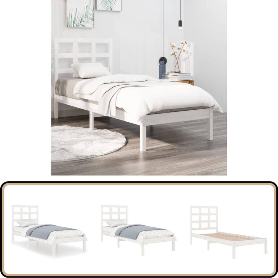 VidaXL Bedframe massief hout wit 75x190 cm Klassieke Bedframe Houten Bedframe Grenenhouten Bedframe Wit Bedframe Tweepersoons Bedframe Klein Enkel Bed Bedframe 75x190 Bedframe Met Hoofdeinde