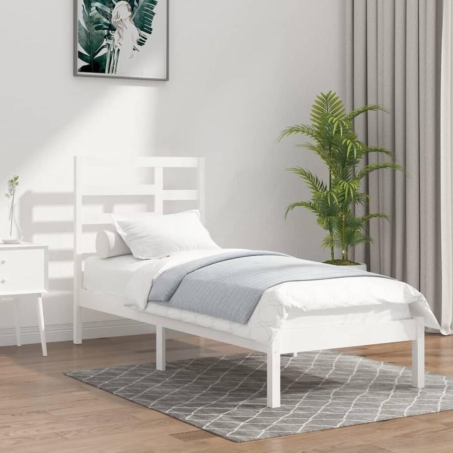 VidaXL Bedframe Massief Hout Wit 75x190 cm Massief Houten Bed Enkel Bed Wit Bed Klein Tweepersoonsbed Stapelbaar Bed Minimalistisch Bed Landelijk Bed Budgetvriendelijk Bed - Foto 2