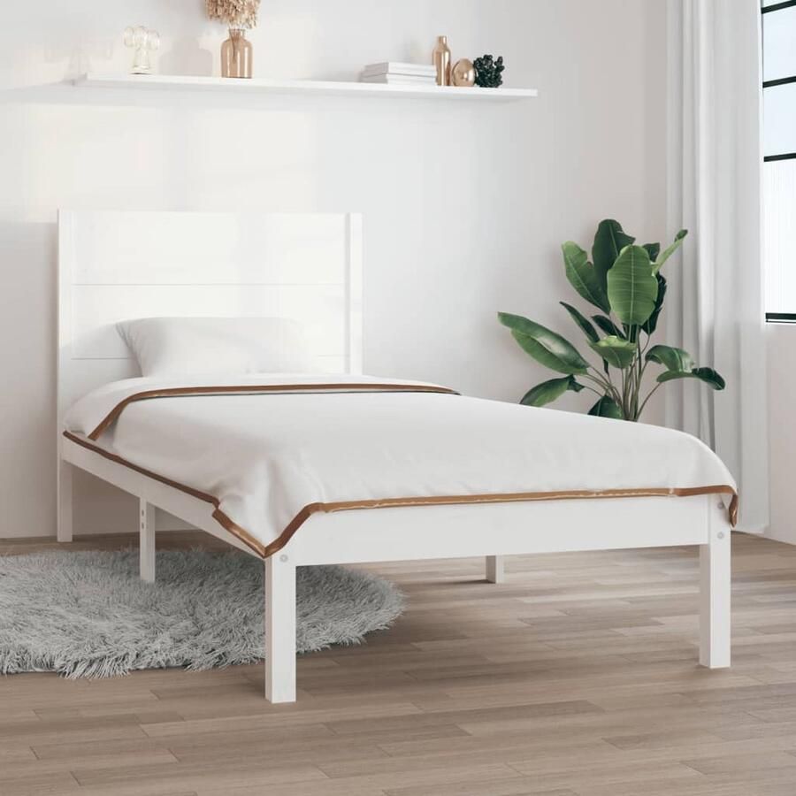 VidaXL Bedframe massief hout wit 75x190 cm Wit Bed Frame Houten Bed Frame Massief Grenenhout Bed Enkel Bed Klein Tweepersoonsbed Bed Frame 75x190 Slaapcomfort - Foto 3