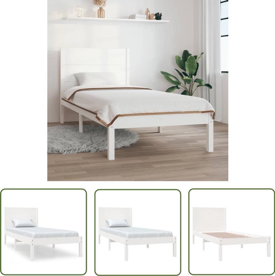 VidaXL Bedframe massief hout wit 75x190 cm Wit Bed Frame Houten Bed Frame Massief Grenenhout Bed Enkel Bed Klein Tweepersoonsbed Bed Frame 75x190 Slaapcomfort - Foto 2