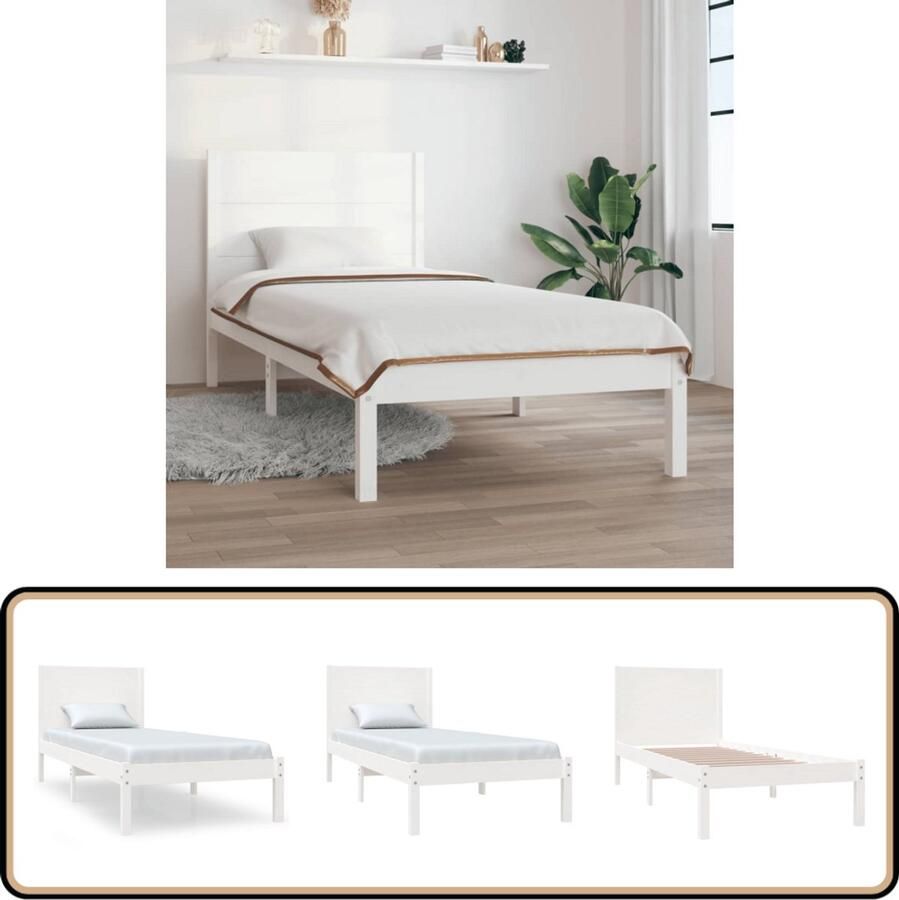 VidaXL Bedframe massief hout wit 75x190 cm Wit Bed Frame Houten Bed Frame Massief Grenenhout Bed Enkel Bed Klein Tweepersoonsbed Bed Frame 75x190 Slaapcomfort