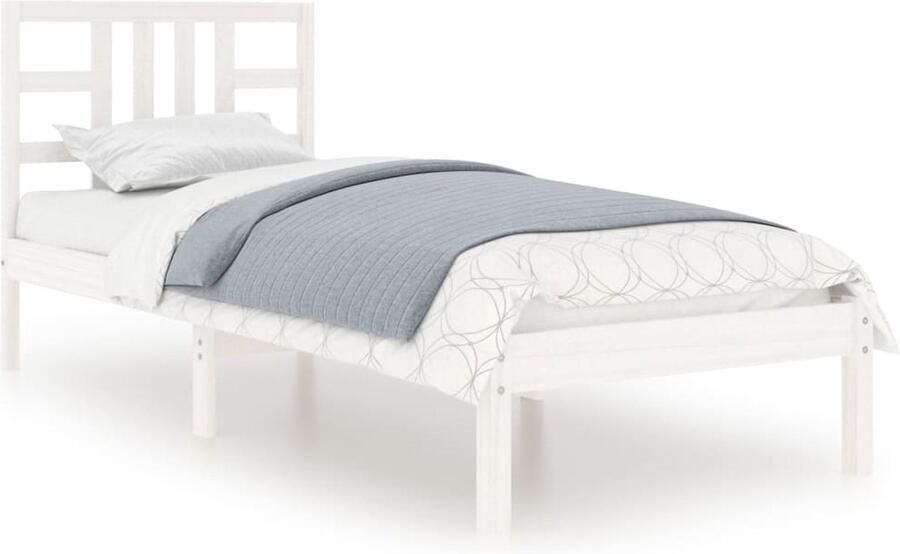 VidaXL Bedframe massief hout wit 90x190 cm Bed Frame Wooden Bed Single Bed White Bed Headboard Included Pine Wood Furniture