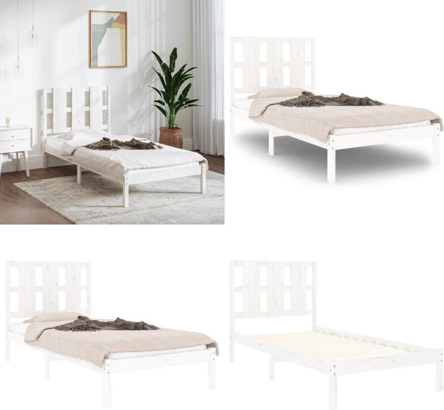 VidaXL Bedframe massief hout wit 90x190 cm Bedframe Bedframes Bed Bedbodem