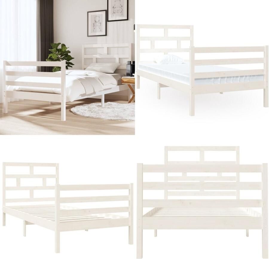VidaXL Bedframe massief hout wit 90x190 cm Bedframe Bedframes Bed Bedbodem