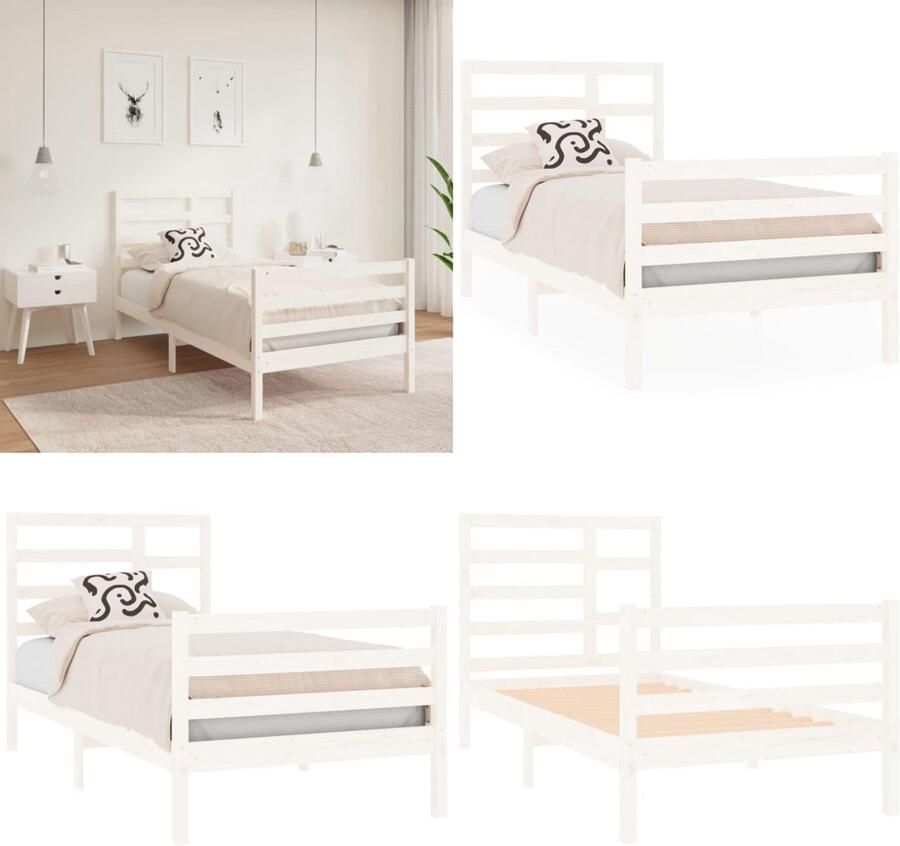 VidaXL Bedframe massief hout wit 90x190 cm Bedframe Bedframes Bed Bedbodem
