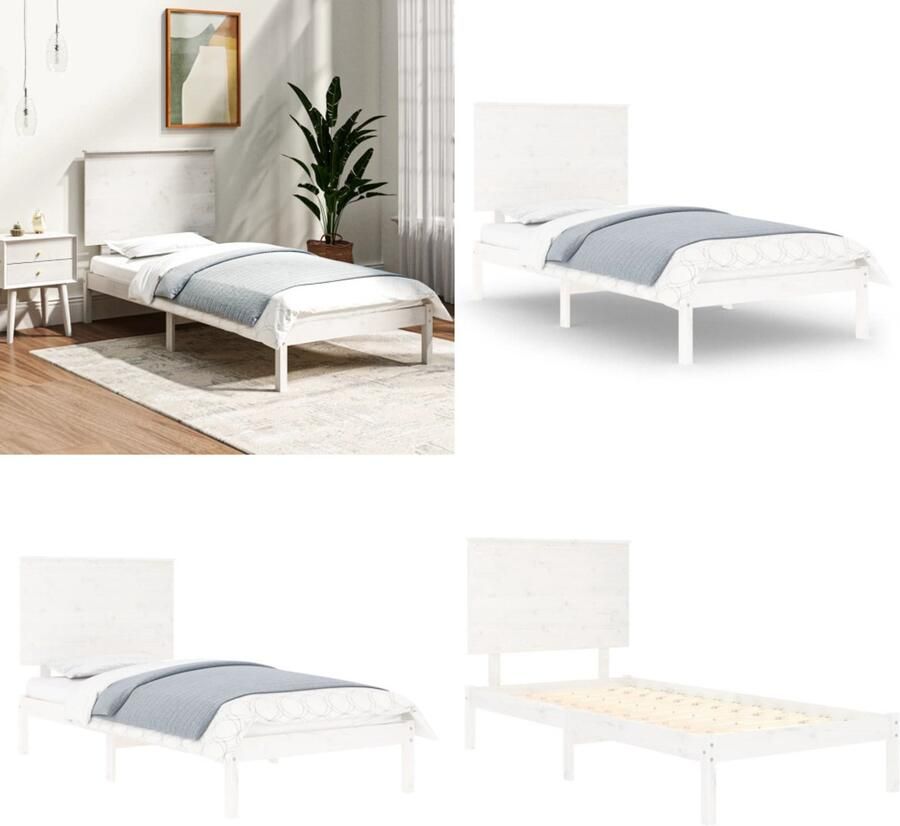 VidaXL Bedframe massief hout wit 90x190 cm Bedframe Bedframes Bed Bedbodem