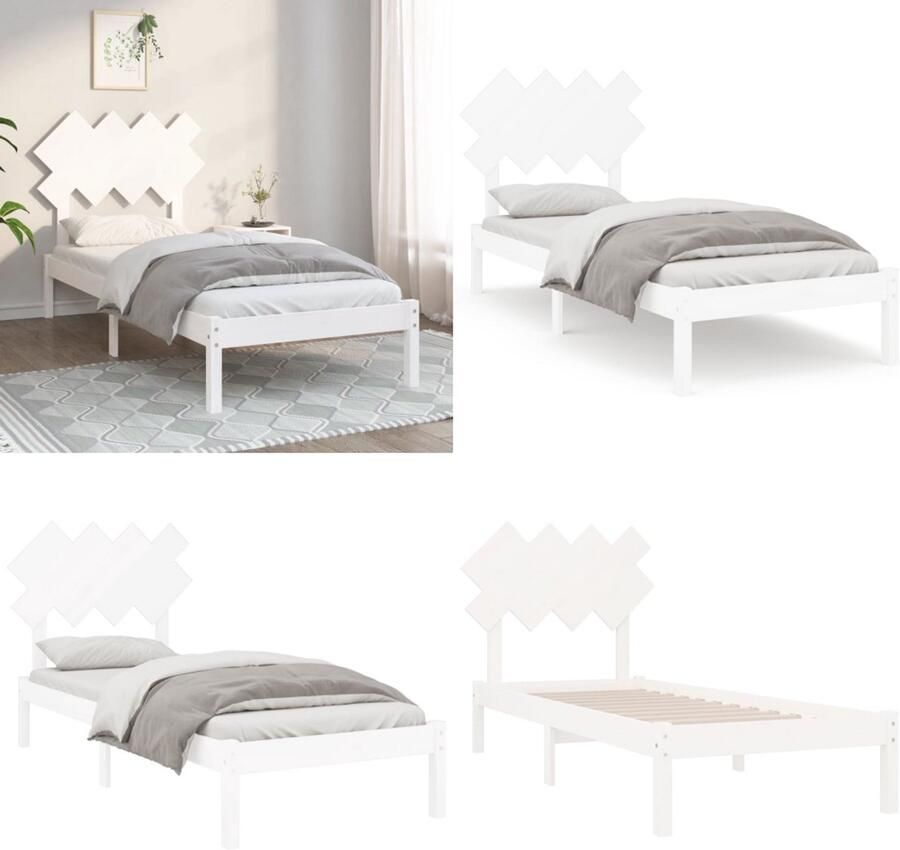 VidaXL Bedframe massief hout wit 90x190 cm Bedframe Bedframes Bed Bedbodem