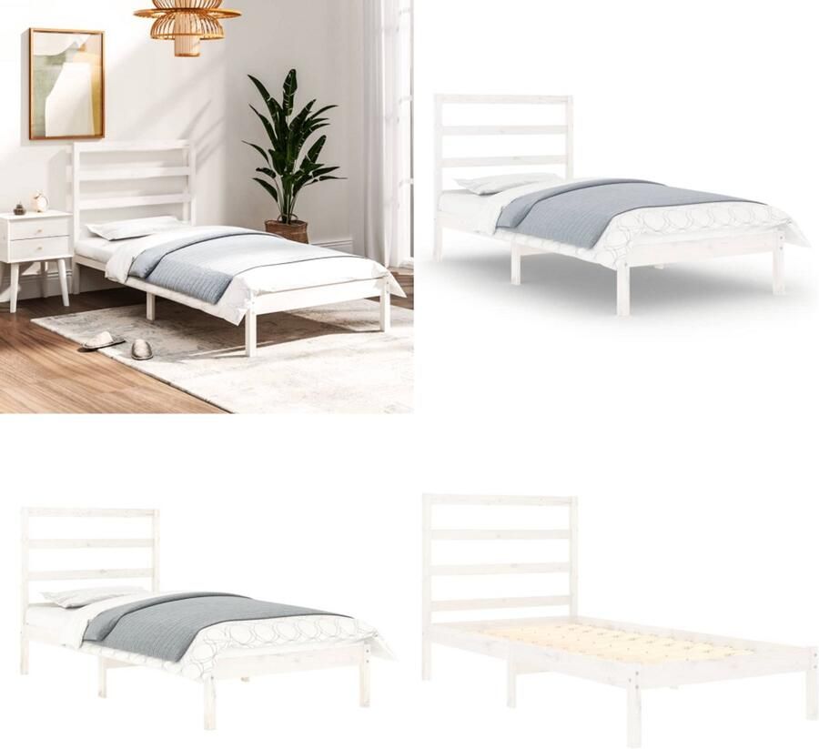 VidaXL Bedframe massief hout wit 90x190 cm Bedframe Bedframes Bed Bedbodem