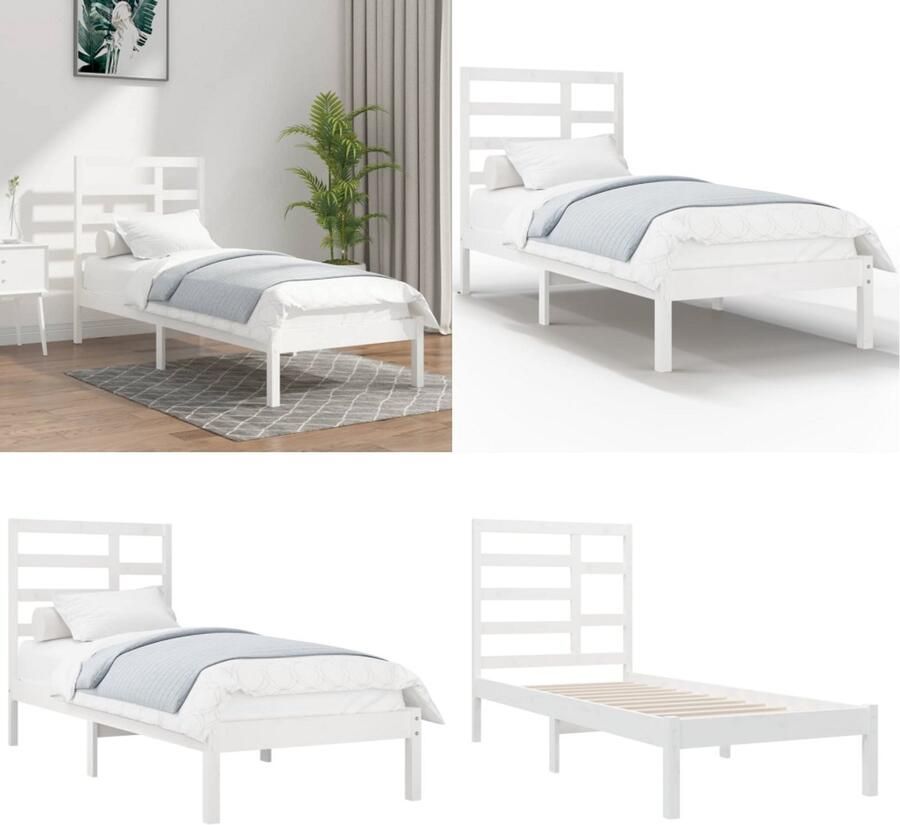 VidaXL Bedframe massief hout wit 90x190 cm Bedframe Bedframes Bed Bedbodem