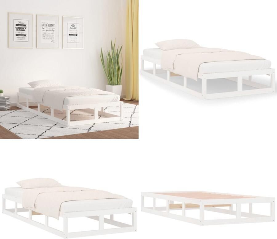 VidaXL Bedframe massief hout wit 90x190 cm Bedframe Bedframes Bed Bedbodem