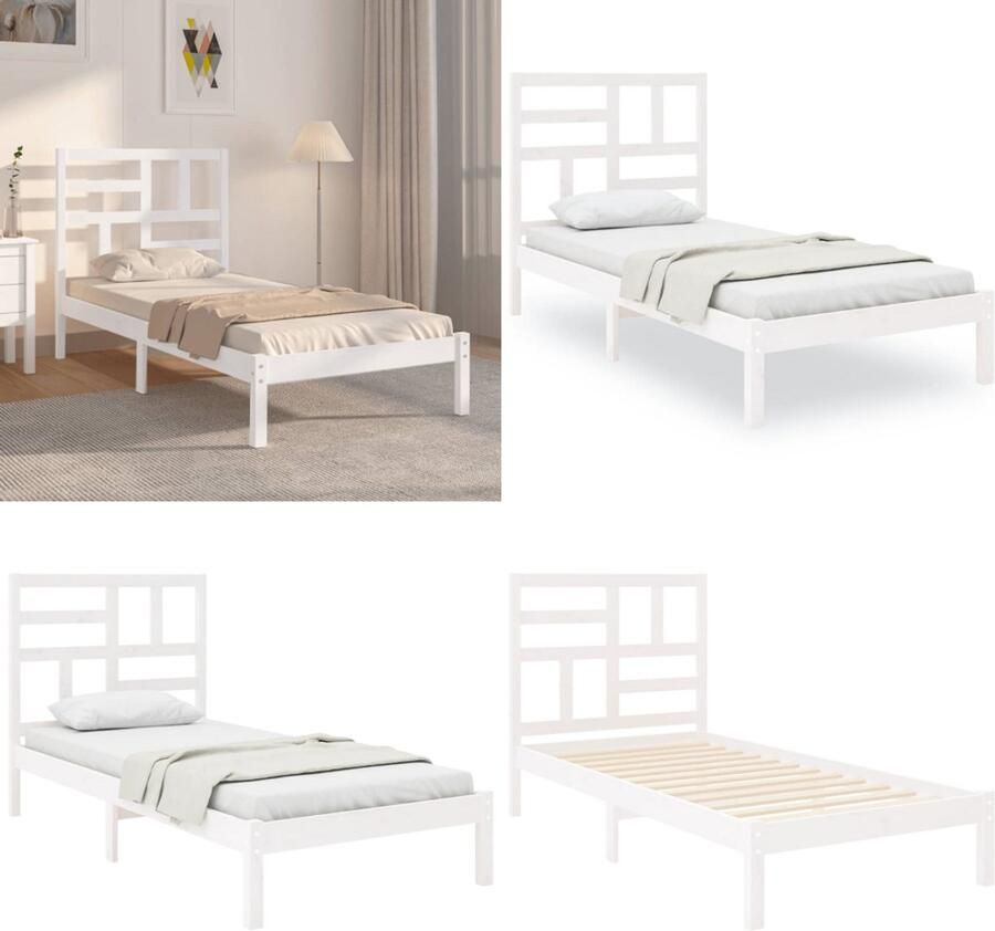 VidaXL Bedframe massief hout wit 90x190 cm Bedframe Bedframes Bed Bedbodem