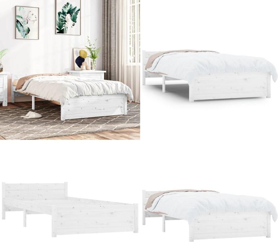 VidaXL Bedframe massief hout wit 90x190 cm Bedframe Bedframes Bed Bedbodem