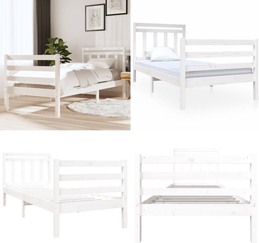 VidaXL Bedframe massief hout wit 90x190 cm 3FT Single Bedframe Bedframes Eenpersoonsbed Bed