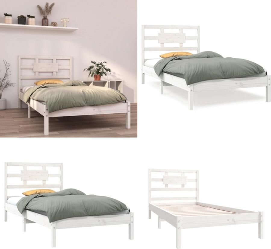 VidaXL Bedframe massief hout wit 90x190 cm Bedframe Bedframes Eenpersoonsbed Bed