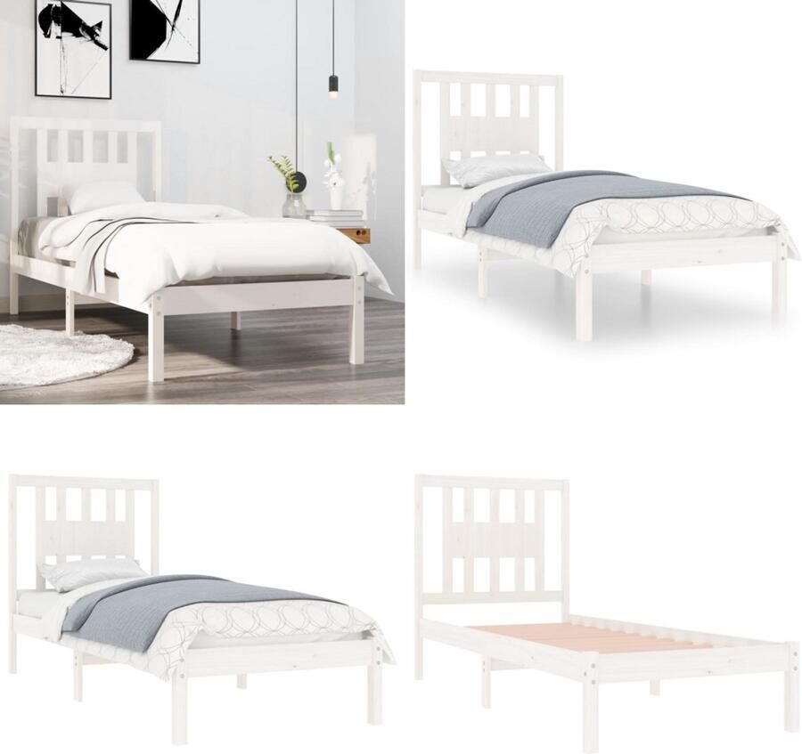 VidaXL Bedframe massief hout wit 90x190 cm Bedframe Bedframes Eenpersoonsbed Bed