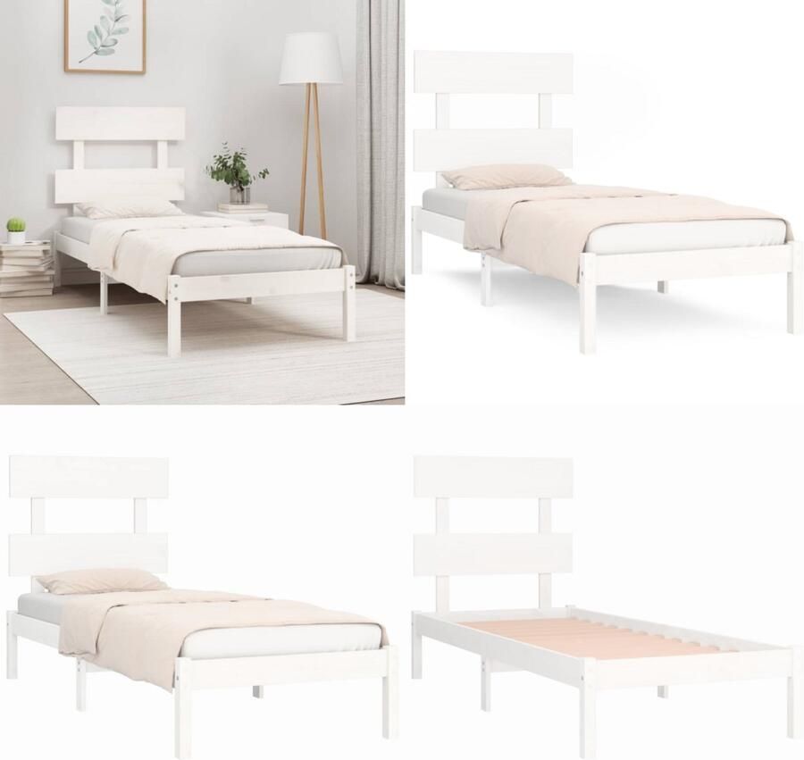 VidaXL Bedframe massief hout wit 90x190 cm Bedframe Bedframes Eenpersoonsbed Bed