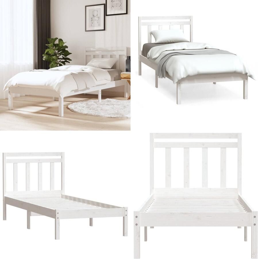 VidaXL Bedframe massief hout wit 90x190 cm Bedframe Bedframes Eenpersoonsbed Bed