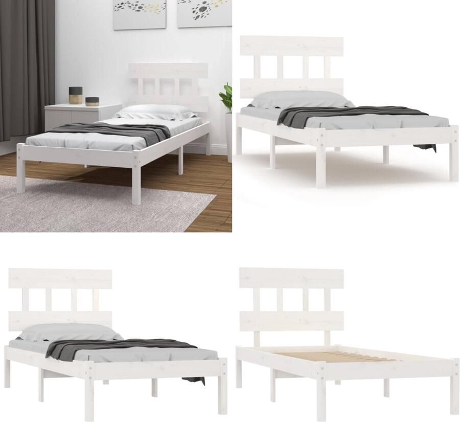 VidaXL Bedframe massief hout wit 90x190 cm Bedframe Bedframes Eenpersoonsbed Bed